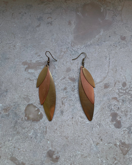 Vintage Chilean Copper & Brass Pendant Earrings