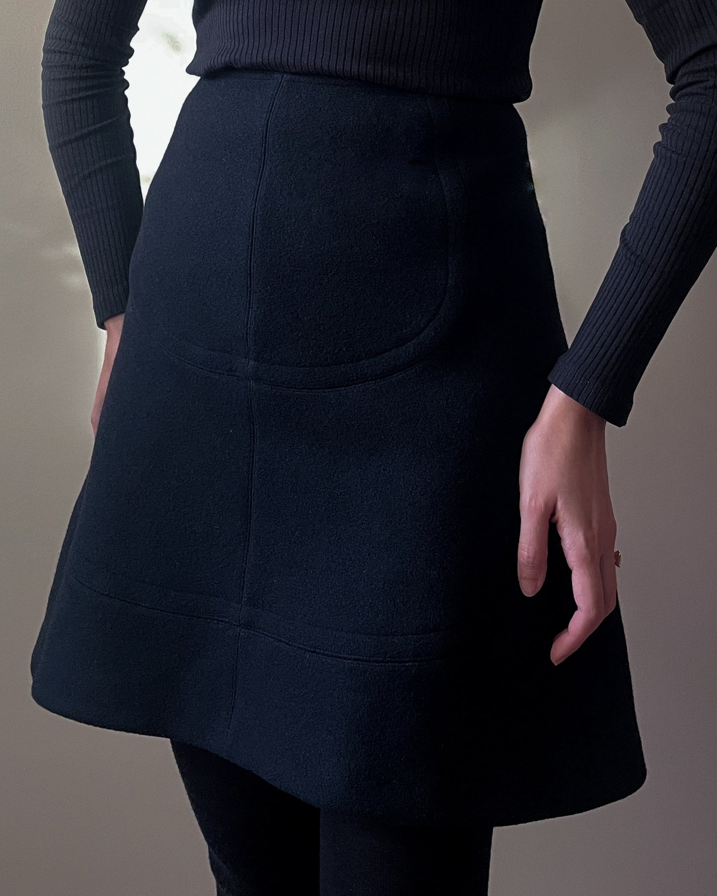 Vintage Designer Alaïa Black Wool Flared Skirt