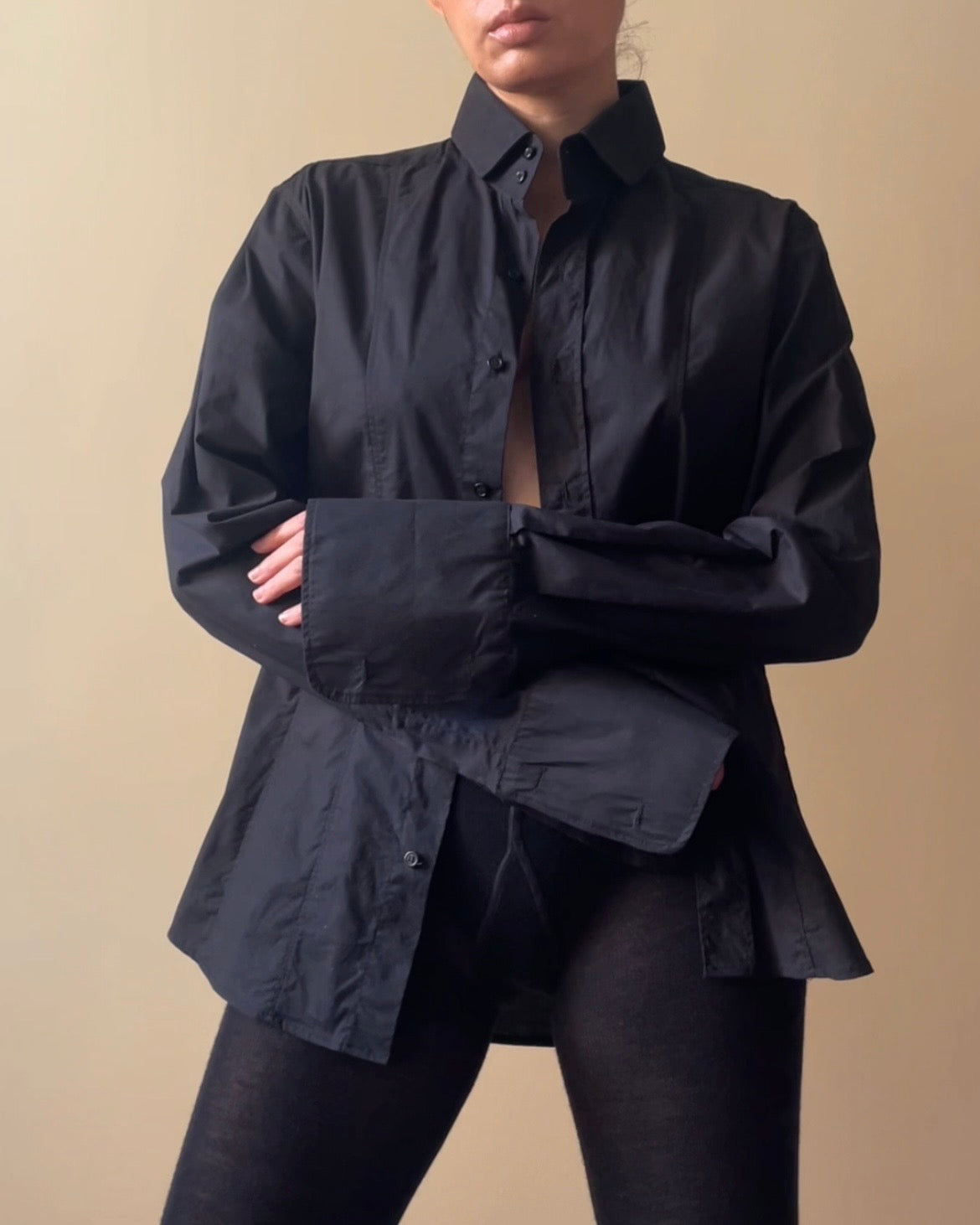 Vintage Black Cotton Cufflink Shirt