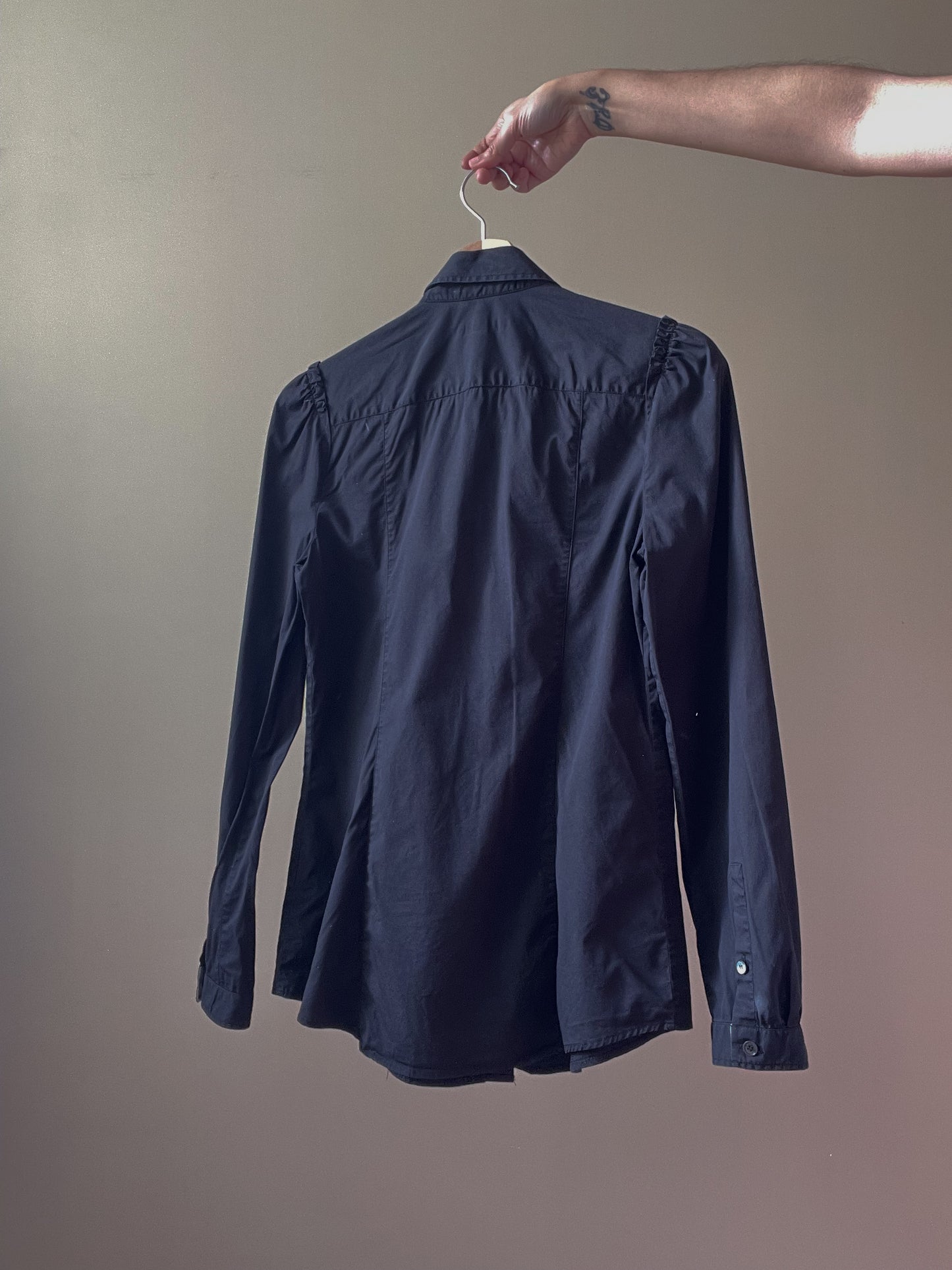 Vintage Designer Burberry Brit Black Cotton Feminine Shirt