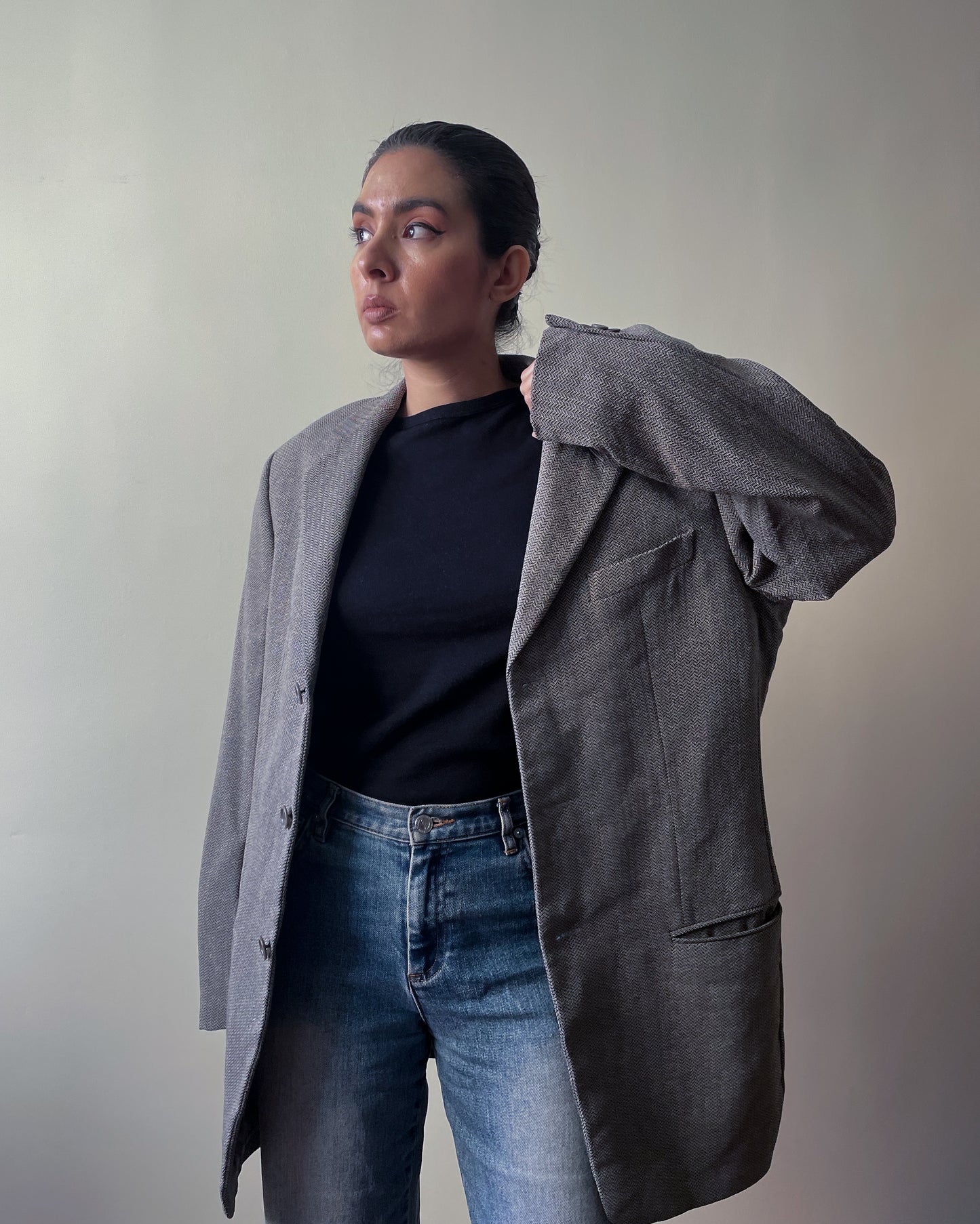 Vintage Designer Armani Oversized Warm Grey Wool Silk Blazer