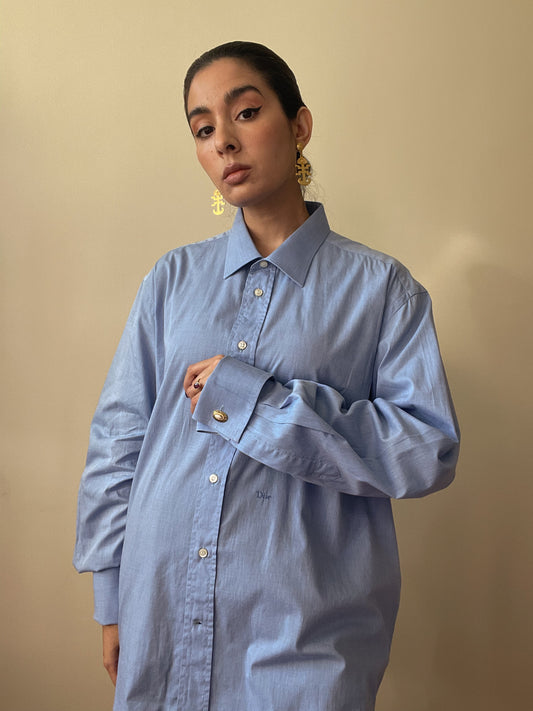 Vintage Designer Christian Dior Blue Cuff Link Shirt