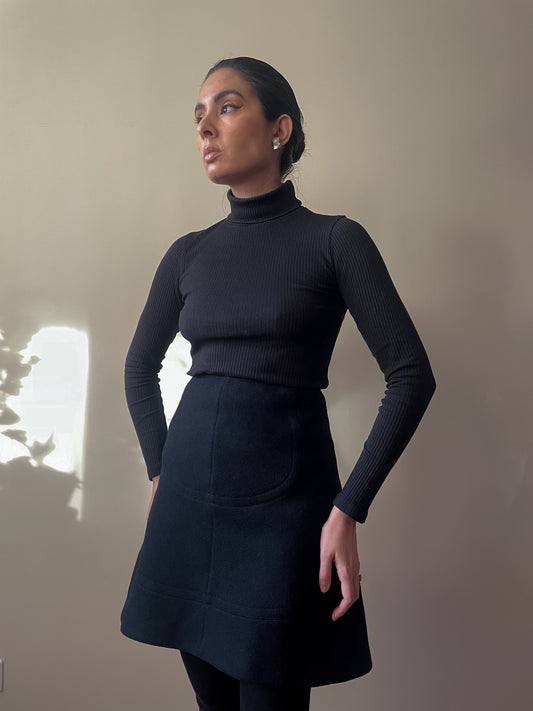 Vintage Designer Alaïa Black Wool Flared Skirt