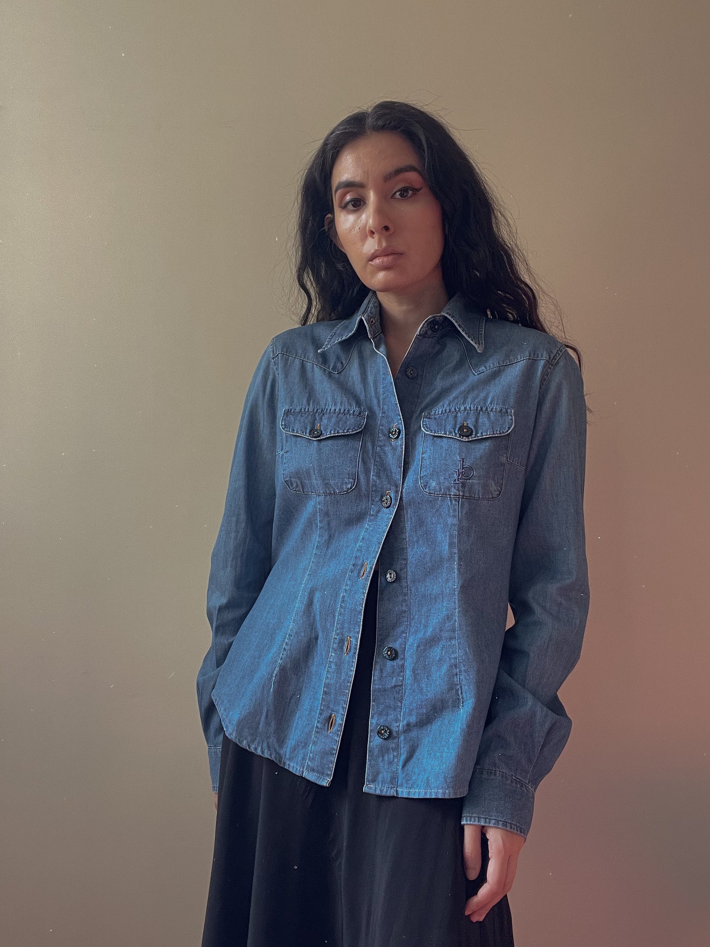 Vintage Designer Rocco Barocco J Western Blue Denim Shirt