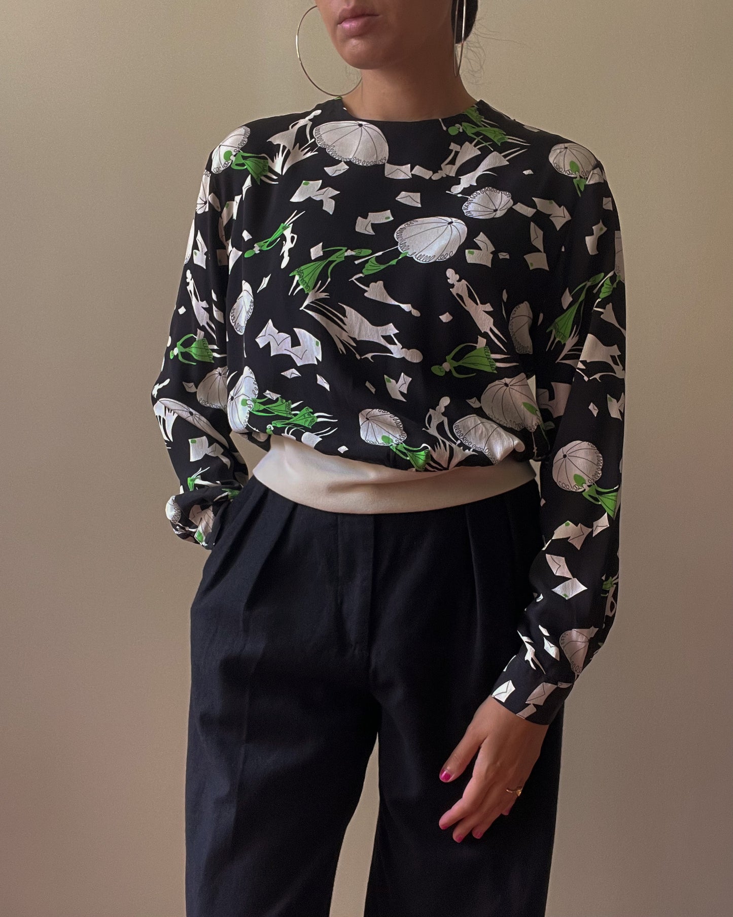Vintage Designer Christian Dior Silk Print Top