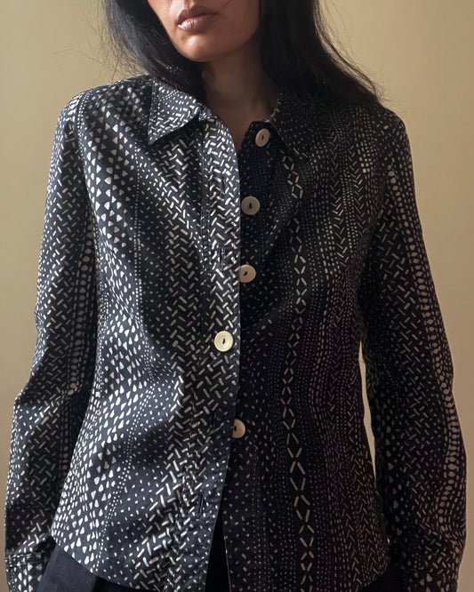 Vintage Designer Marella Printed Blouse With Oversized Buttons