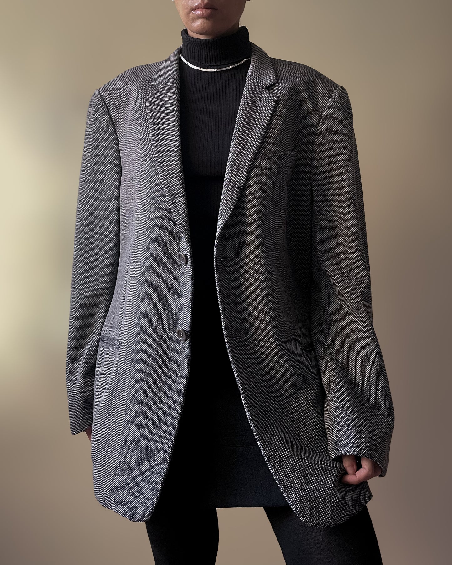 Vintage Designer Armani Oversized Light Grey Wool Silk Blazer