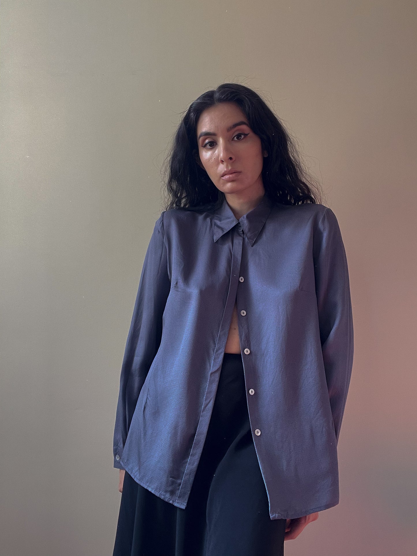 Vintage Brand Andrea Mare Silk Grey Textured Shirt