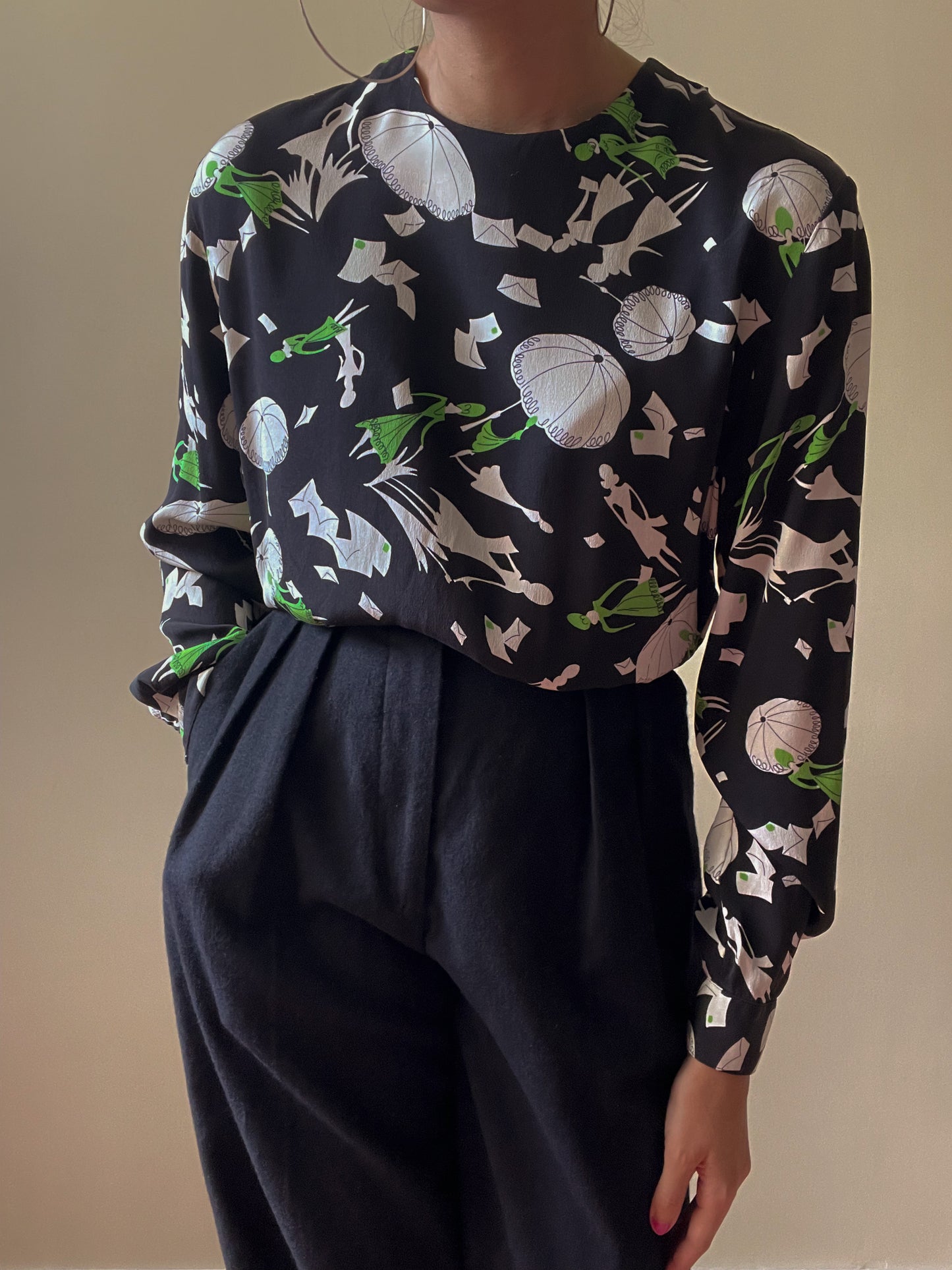 Vintage Designer Christian Dior Silk Print Top
