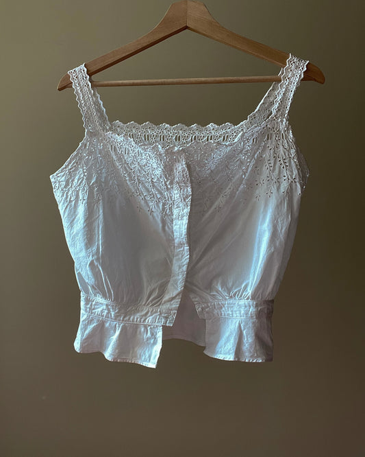 Antique White Cotton Embroidered Tank Top