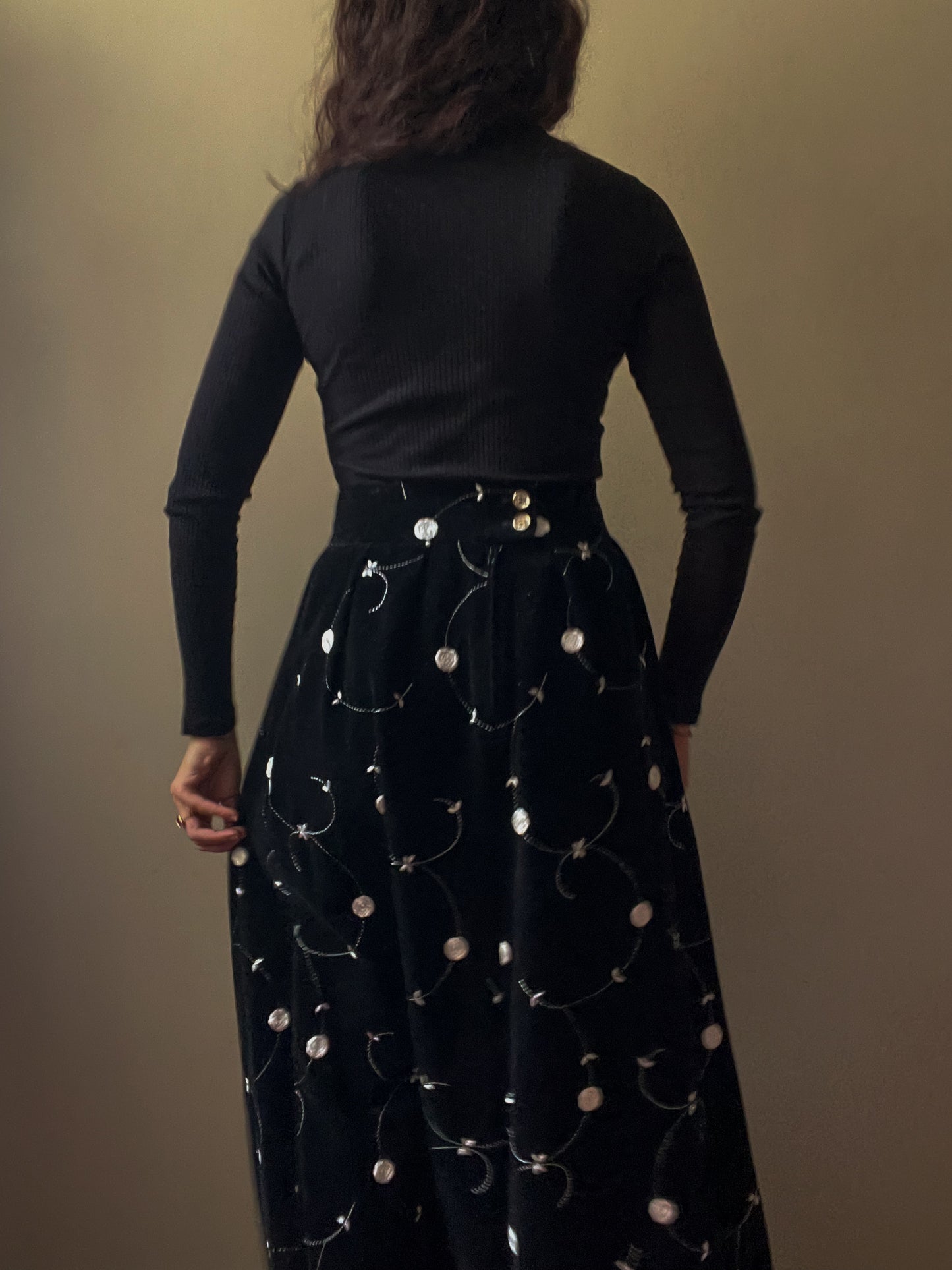 Vintage Designer Celine Black Velvet High Waist Skirt