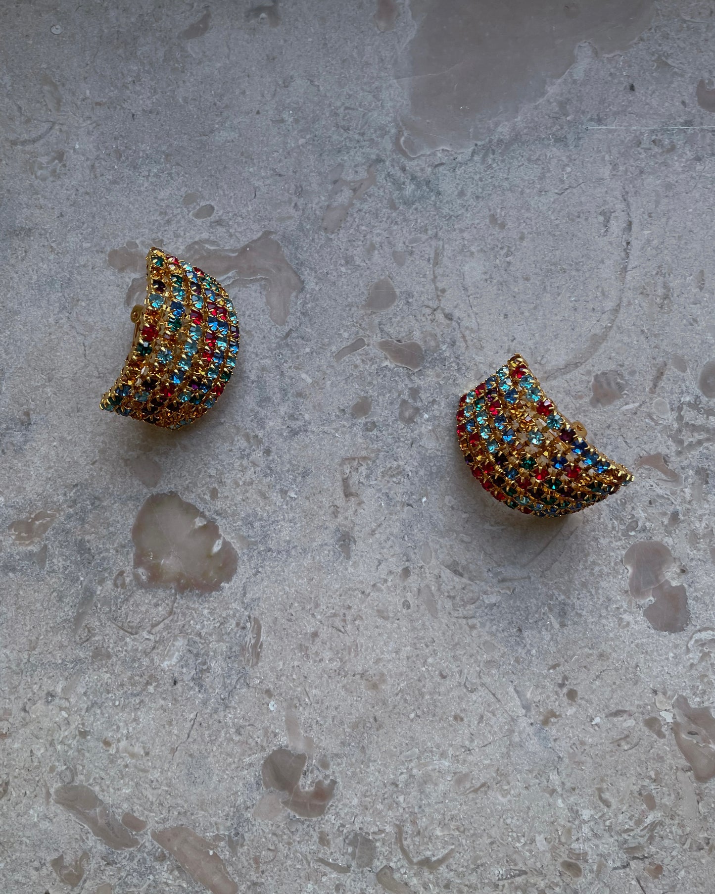 Vintage Multicolor Crystal Clip Earrings