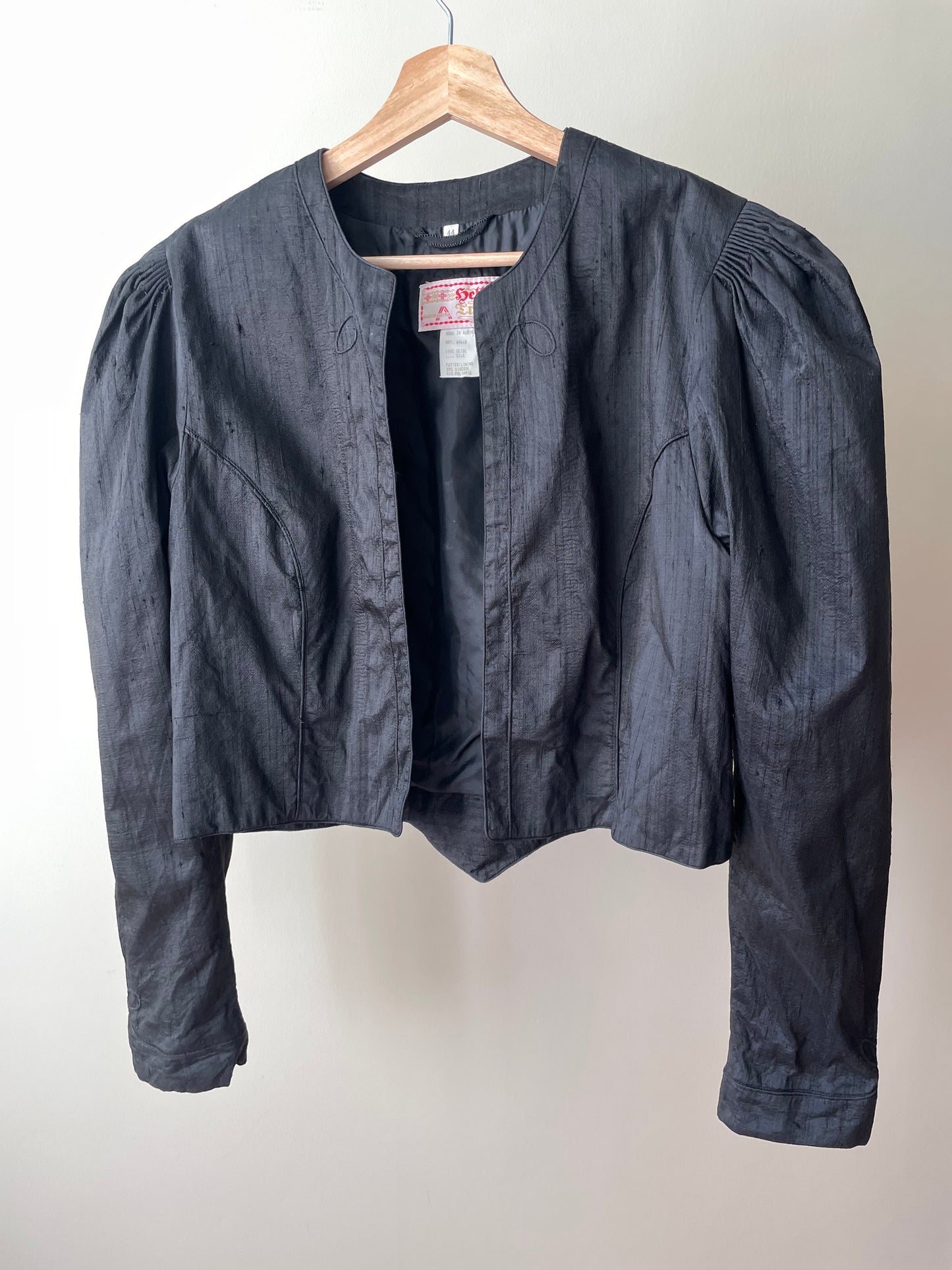 Vintage Silk Black Cropped Puff Sleeve Bolero Jacket