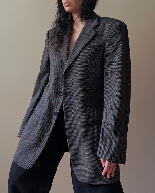 Vintage Designer Armani Oversized Charcoal Grey Wool Blazer