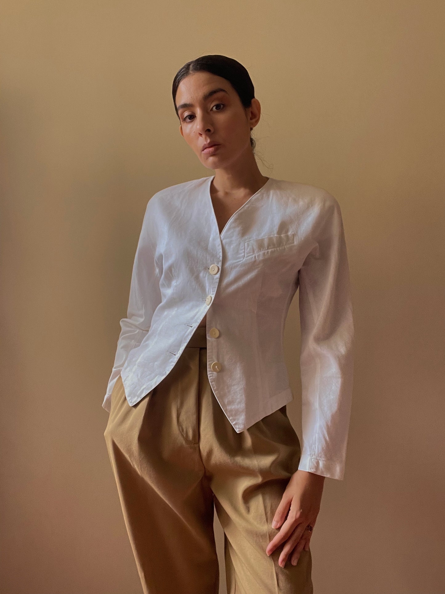 Sexy Vintage White Linen Blend Top