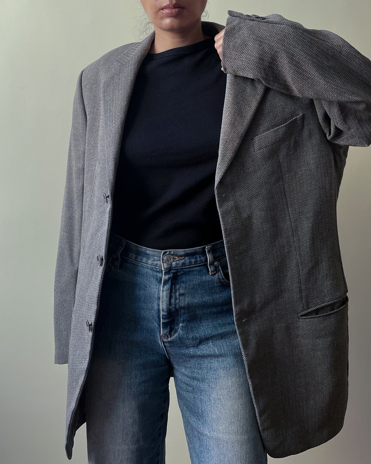 Vintage Designer Armani Oversized Warm Grey Wool Silk Blazer