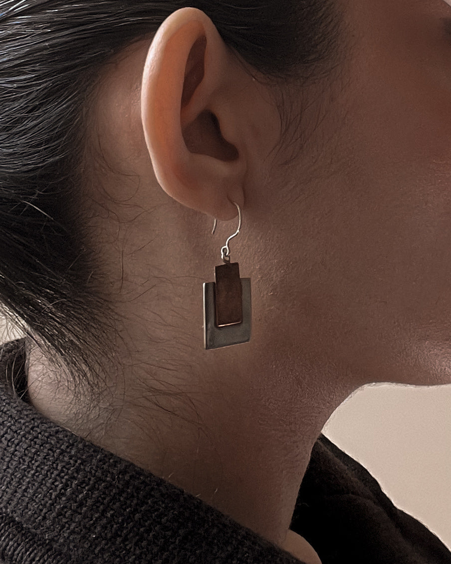 Vintage Chilean Silver & Copper Metal Earrings