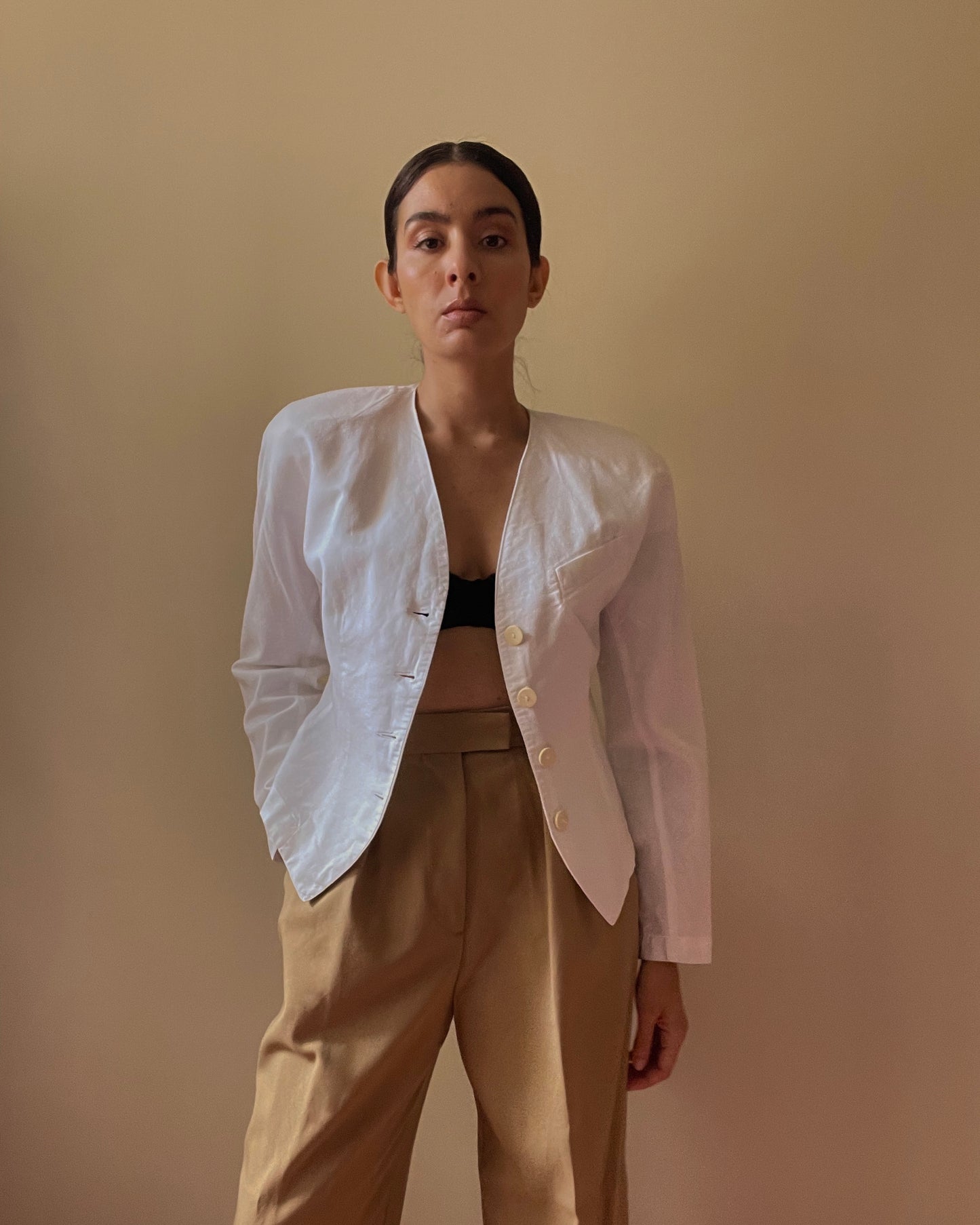 Sexy Vintage White Linen Blend Top