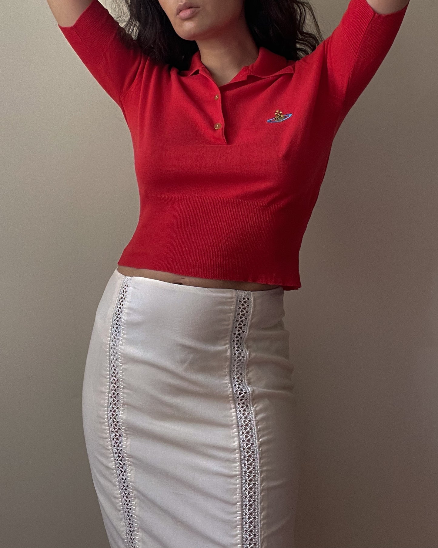 Vintage Designer Gianni Versace Cream Embroidered Trim Skirt