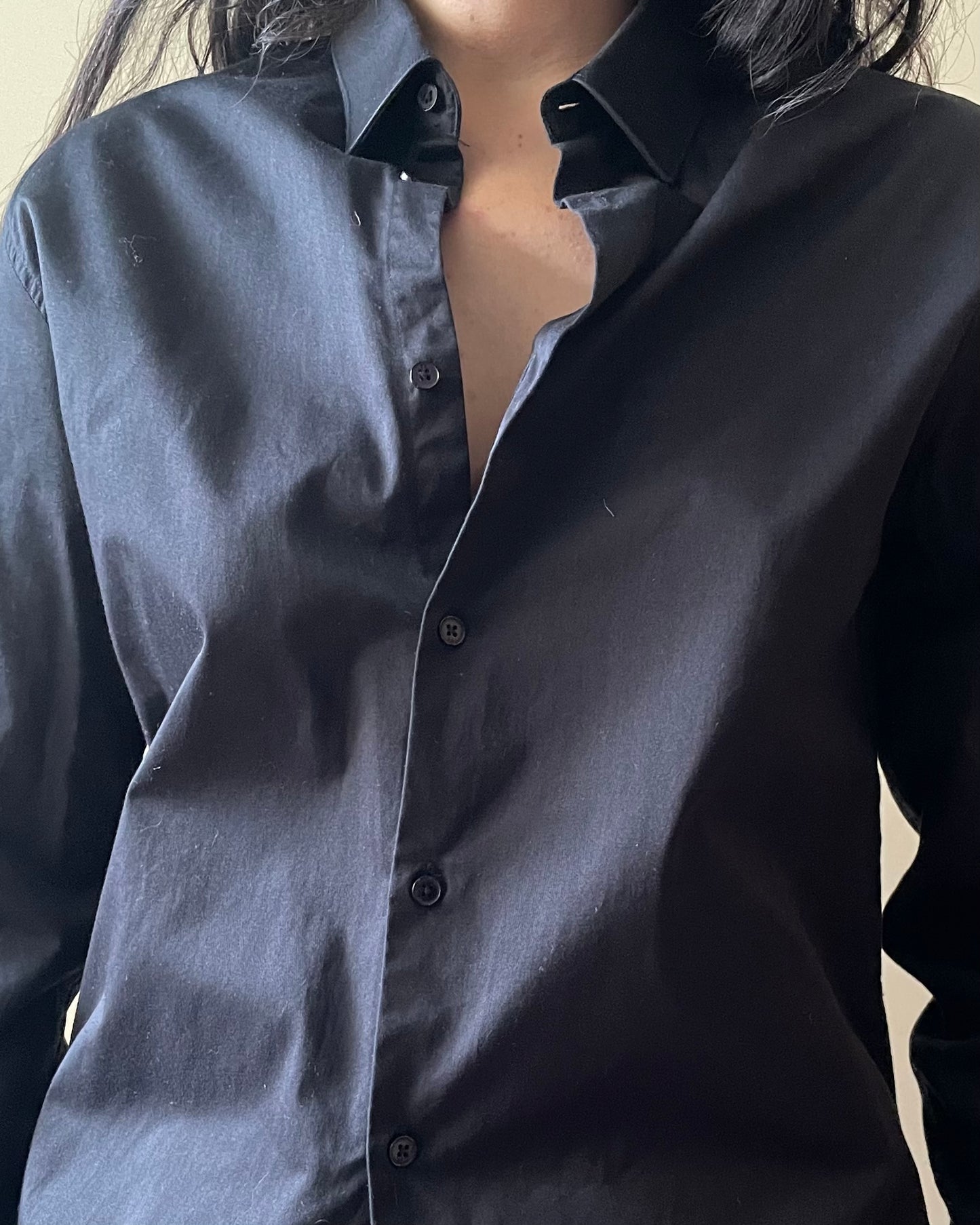 Vintage Designer Emmanuelle Khanh Black Cotton Shirt