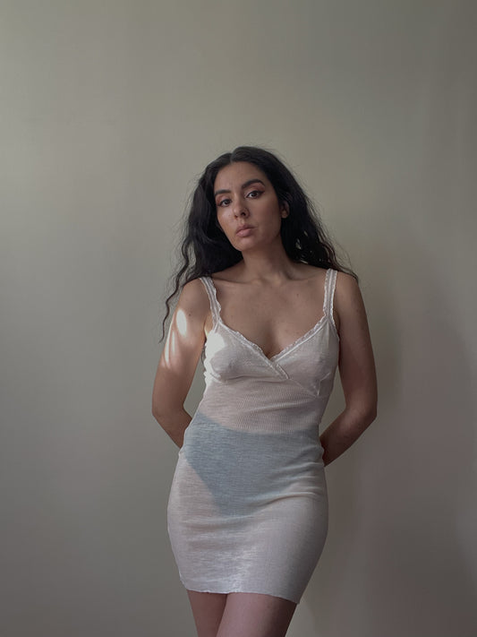 Vintage Cream Wool Pointelle Knit Tank Top