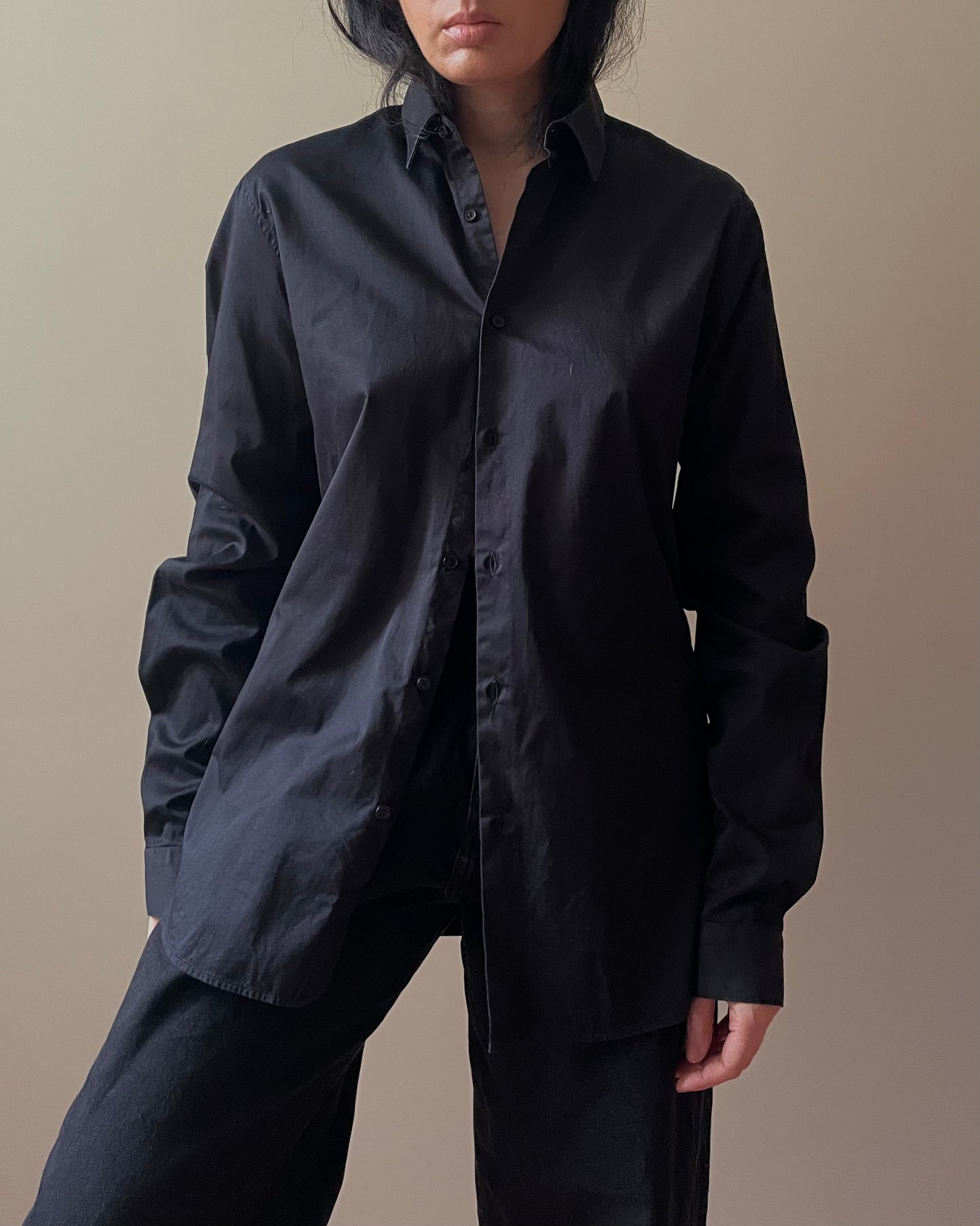 Vintage Designer Emmanuelle Khanh Black Cotton Shirt
