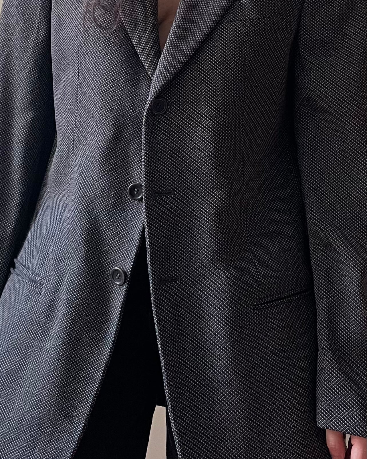 Vintage Designer Armani Oversized Charcoal Grey Wool Blazer