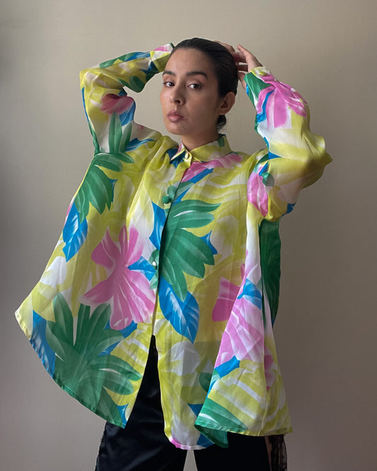 Vintage Designer Crisca Silk Tropical Print Top