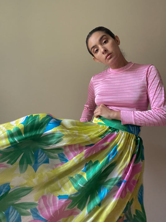 Vintage Designer Crisca Silk Tropical Print Skirt
