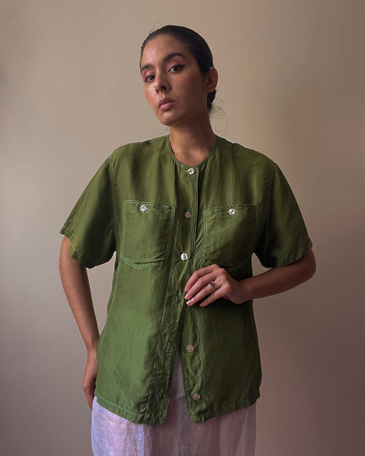 Vintage Hand Dyed Silk Green Top