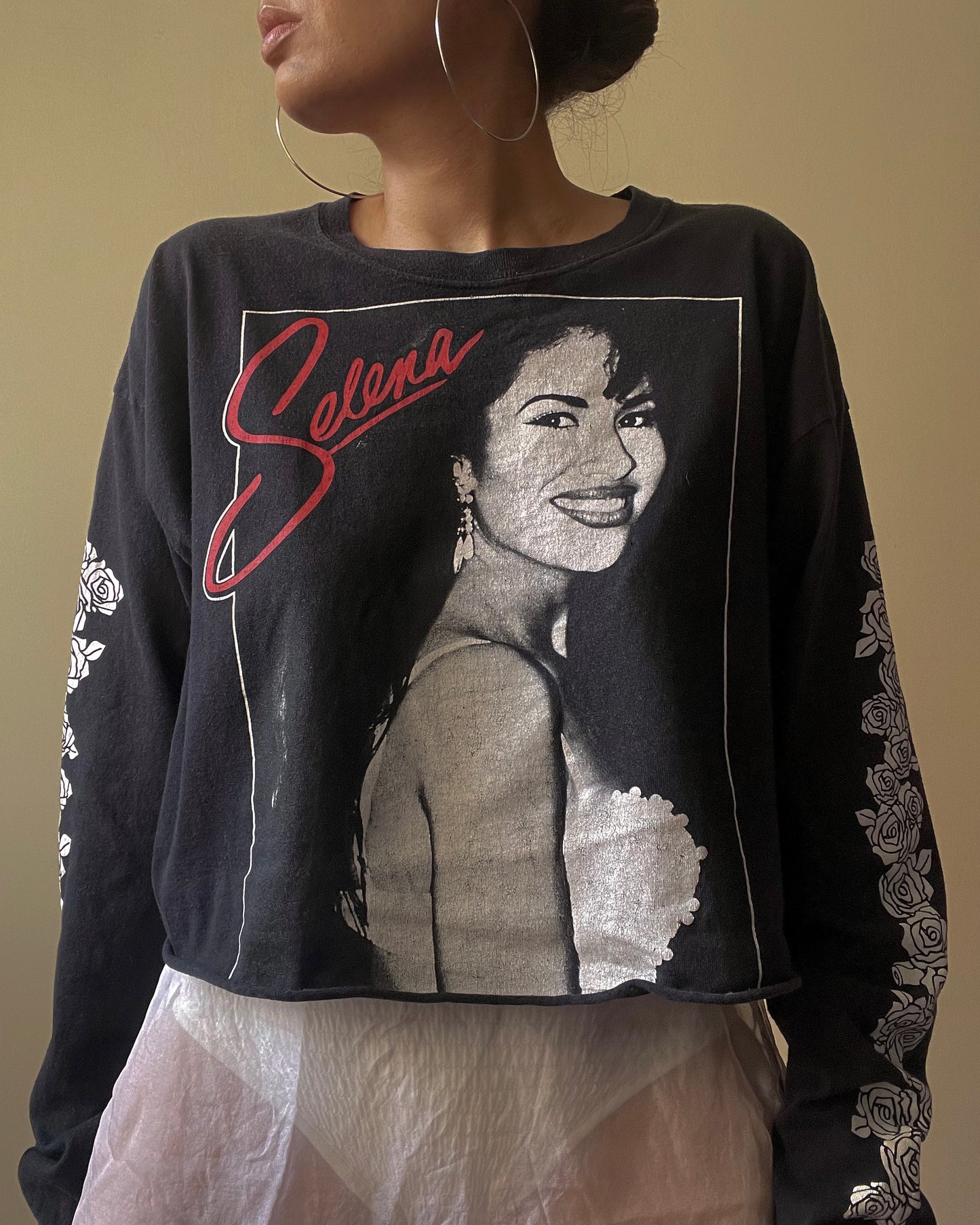 Preloved Selena Cropped Cotton Black Shirt