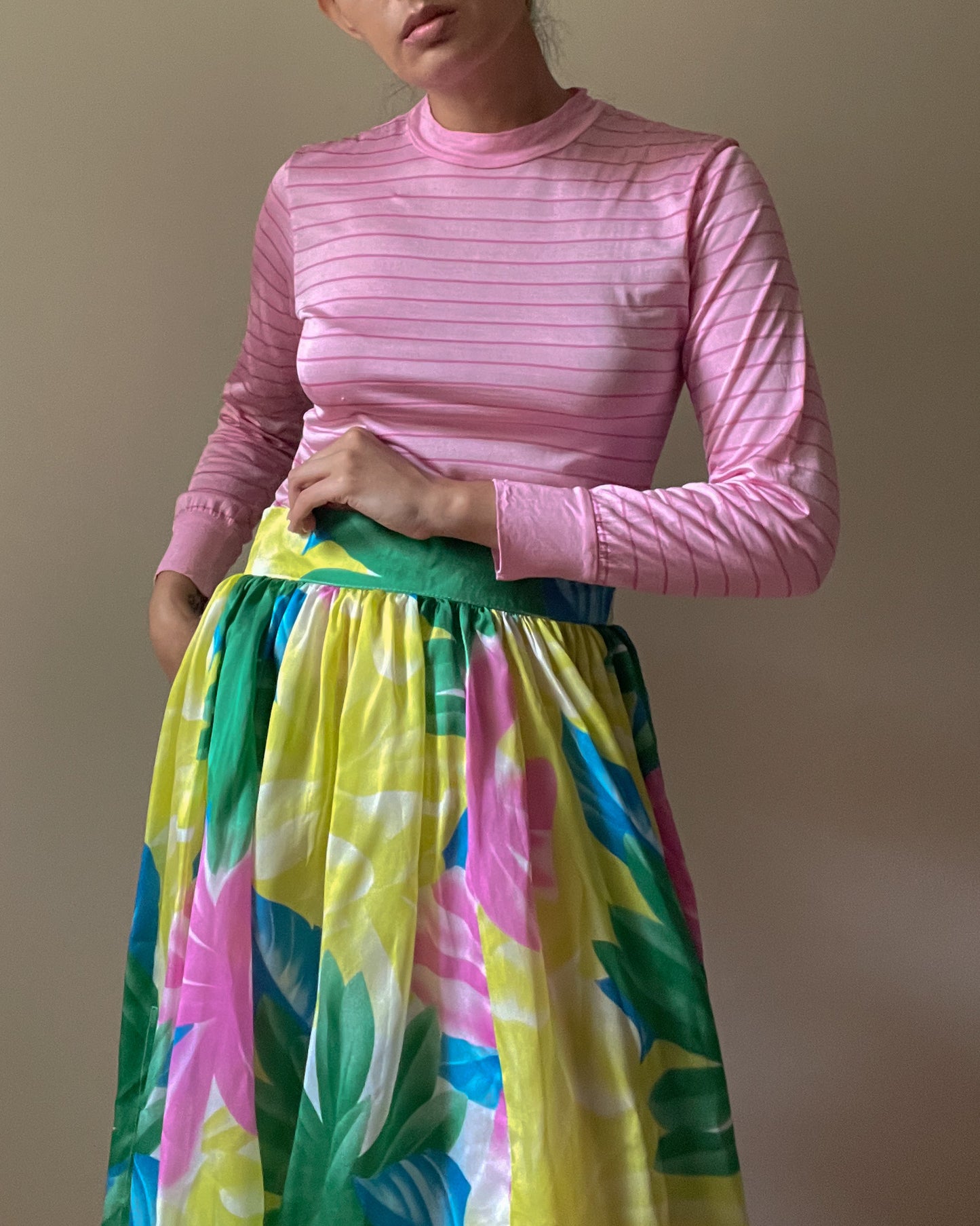 Vintage Designer Crisca Silk Tropical Print Skirt