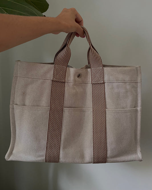 Vintage Designer Hermès Cotton Canvas Tote Bag