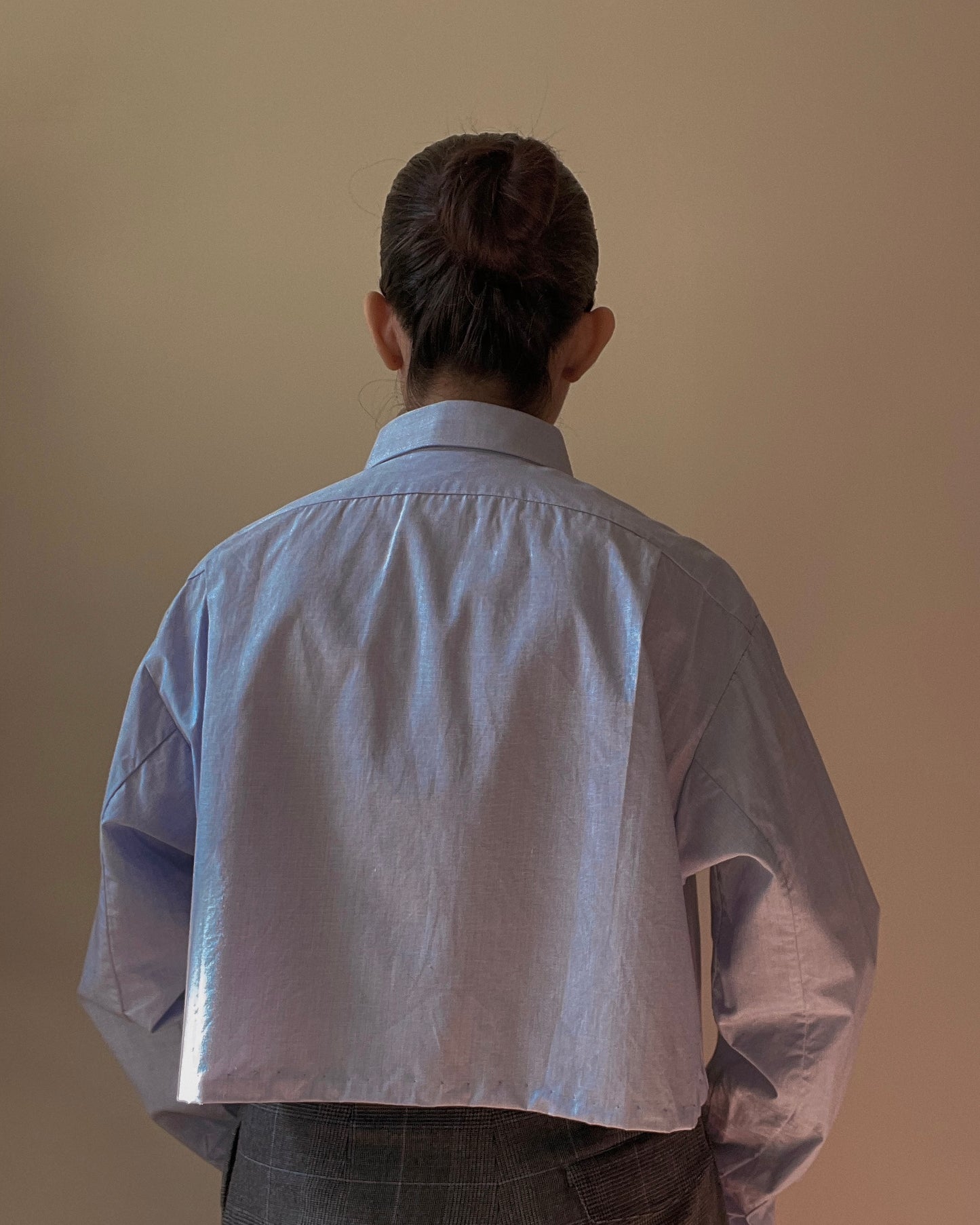 Vintage Blue Cotton Cropped Cufflink Shirt