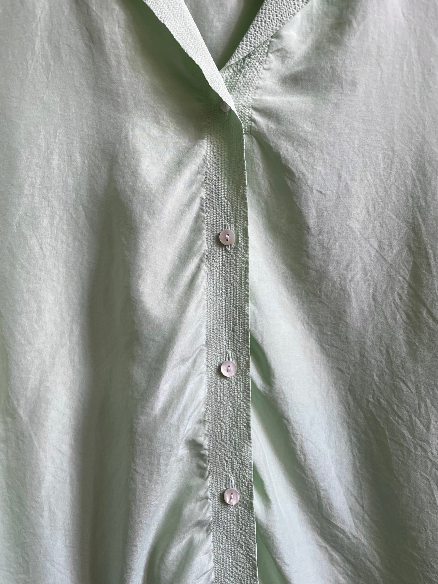 Vintage Designer Jil Sander Green Boxy Stitched Silk Top