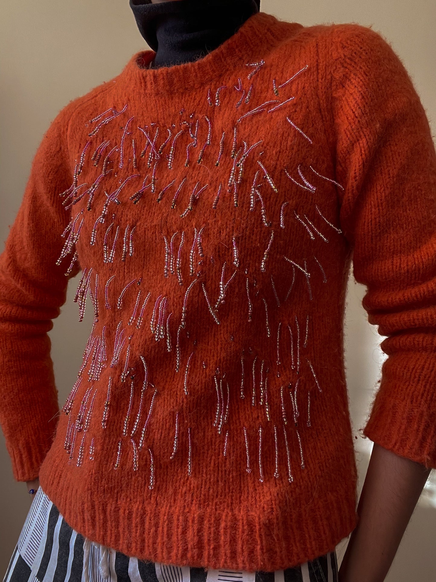 Preloved Peruvian Designer Mozh Mozh Orange Alpaca Beaded Sweater