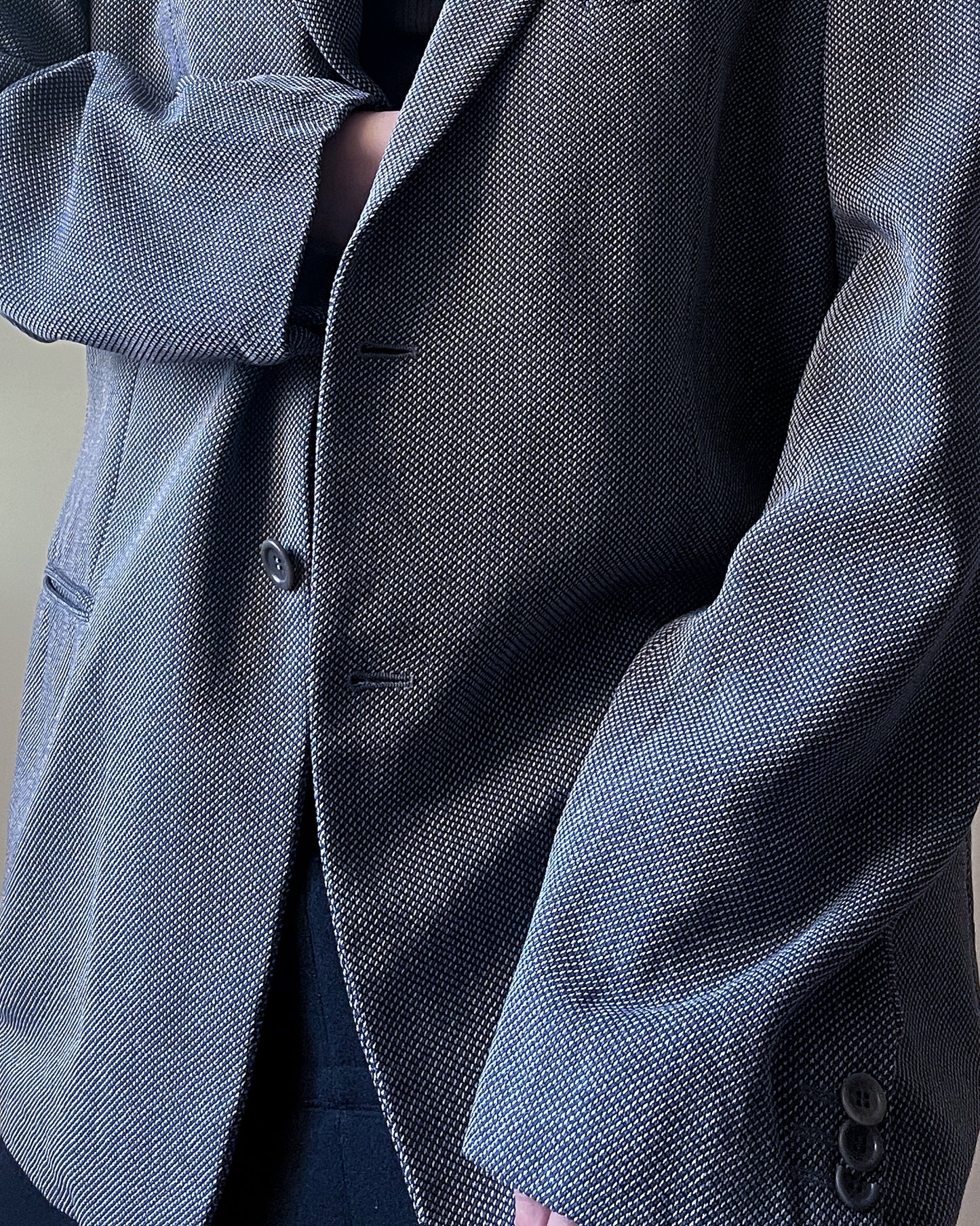 Vintage Designer Armani Oversized Light Grey Wool Silk Blazer