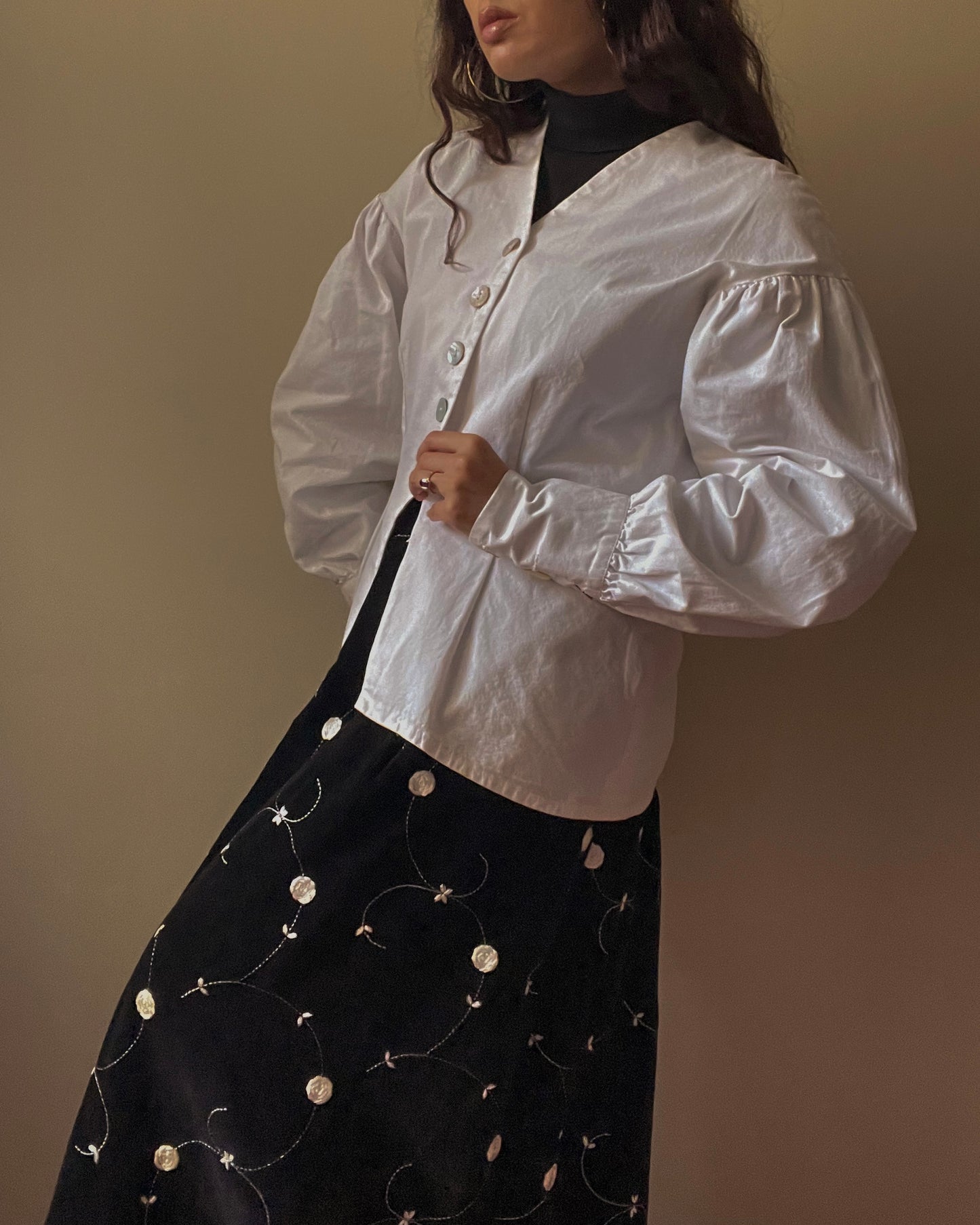 Vintage Designer Celine Black Velvet High Waist Skirt