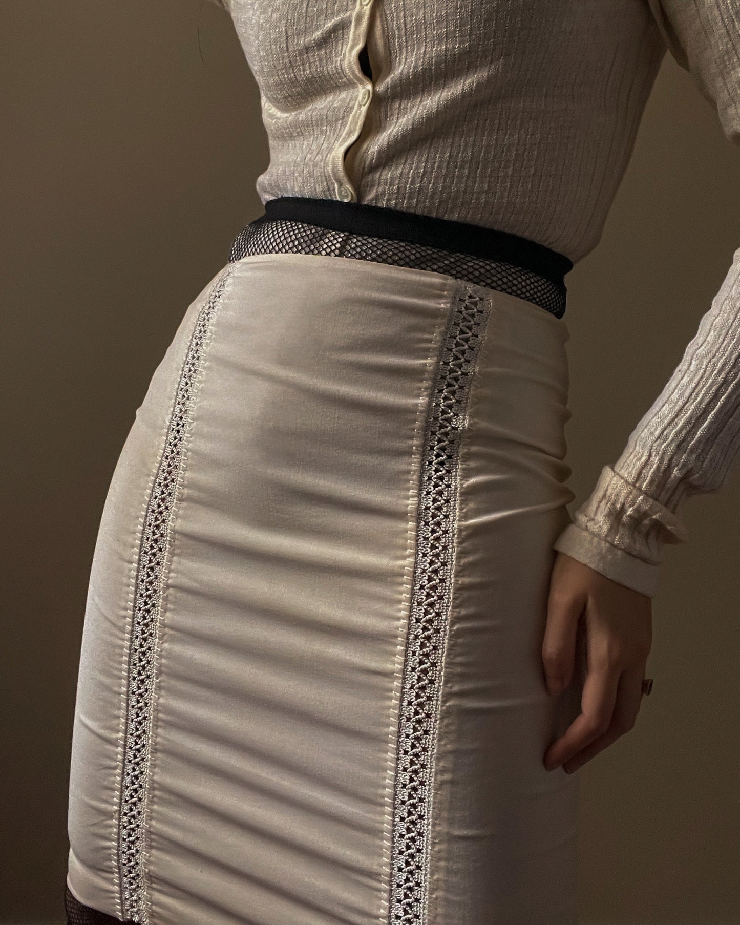 Vintage Designer Gianni Versace Cream Embroidered Trim Skirt