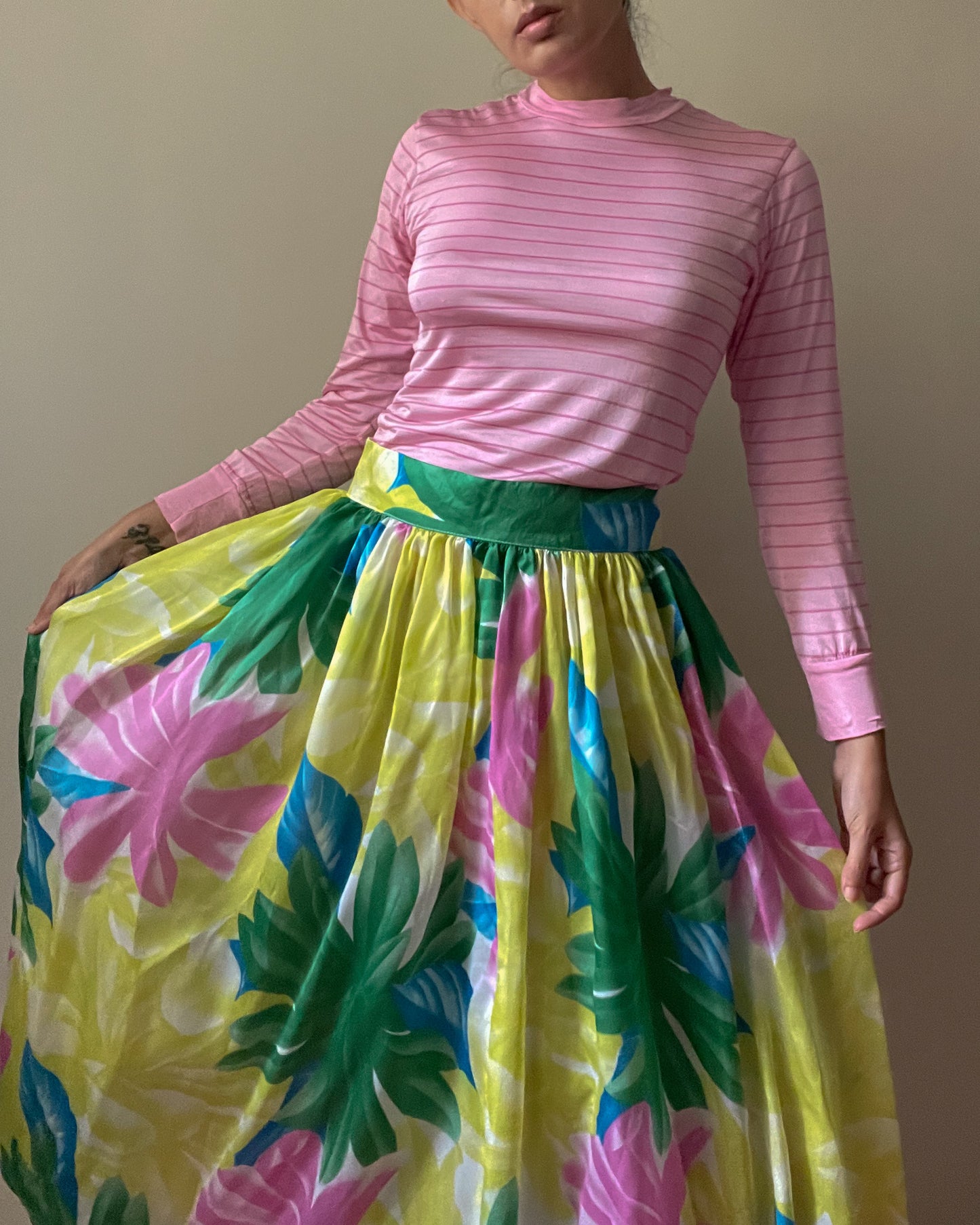 Vintage Designer Crisca Silk Tropical Print Skirt