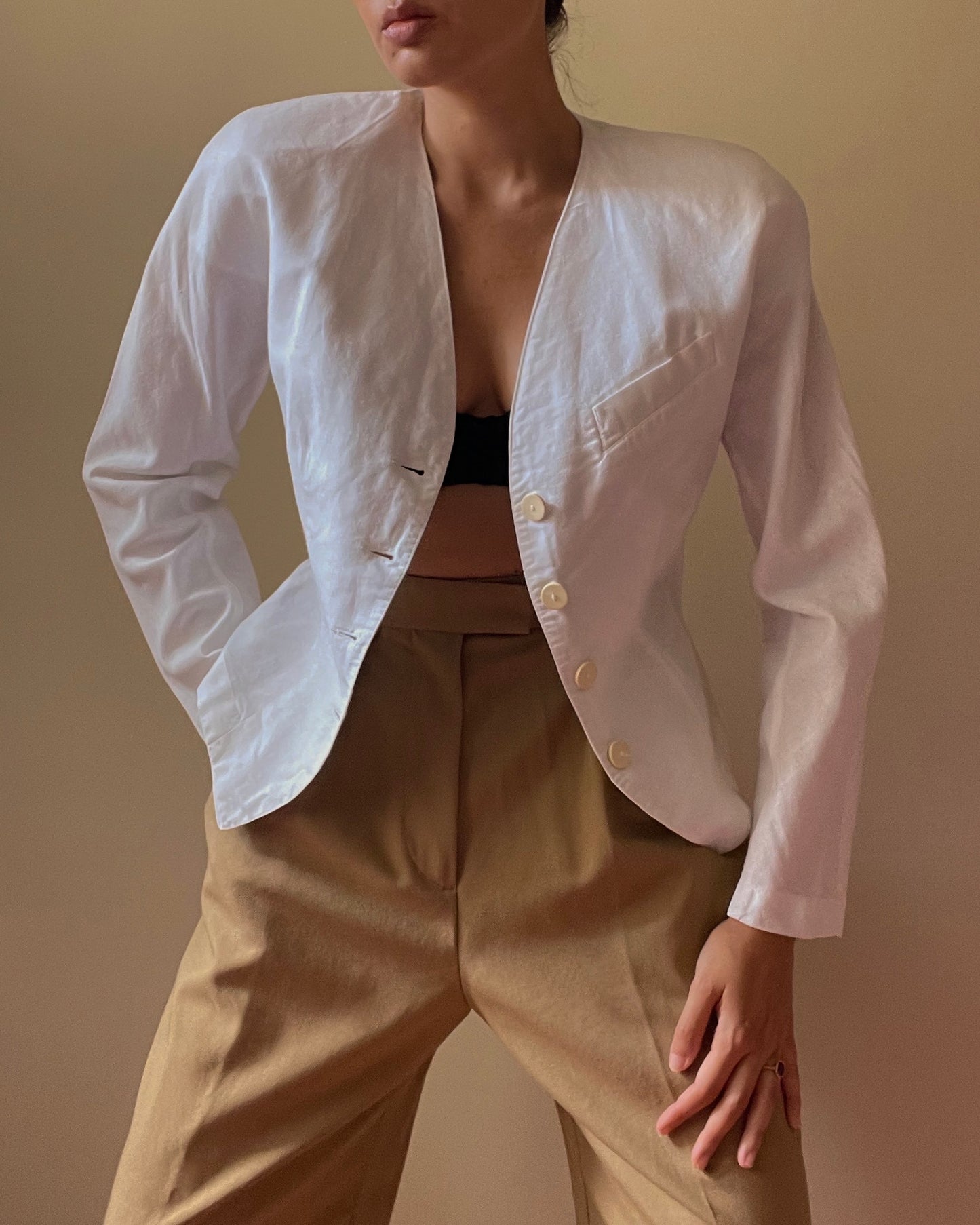Sexy Vintage White Linen Blend Top