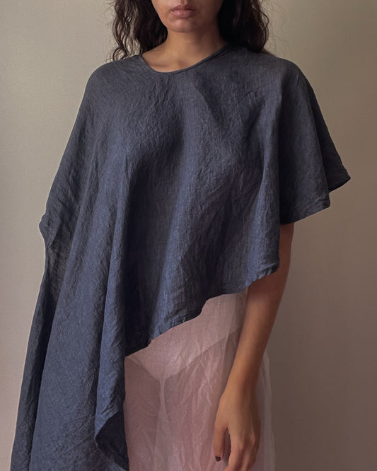 Vintage Designer Vuokko Grey Linen Asymmetrical Cape Top