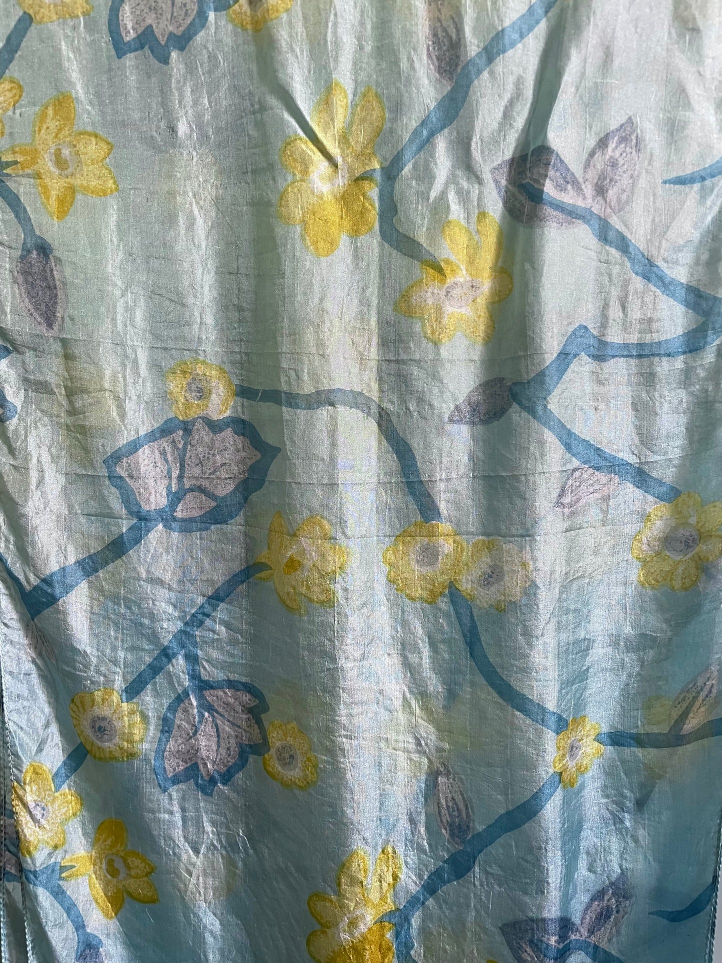 Vintage Blue Silk Floral Print Scarf