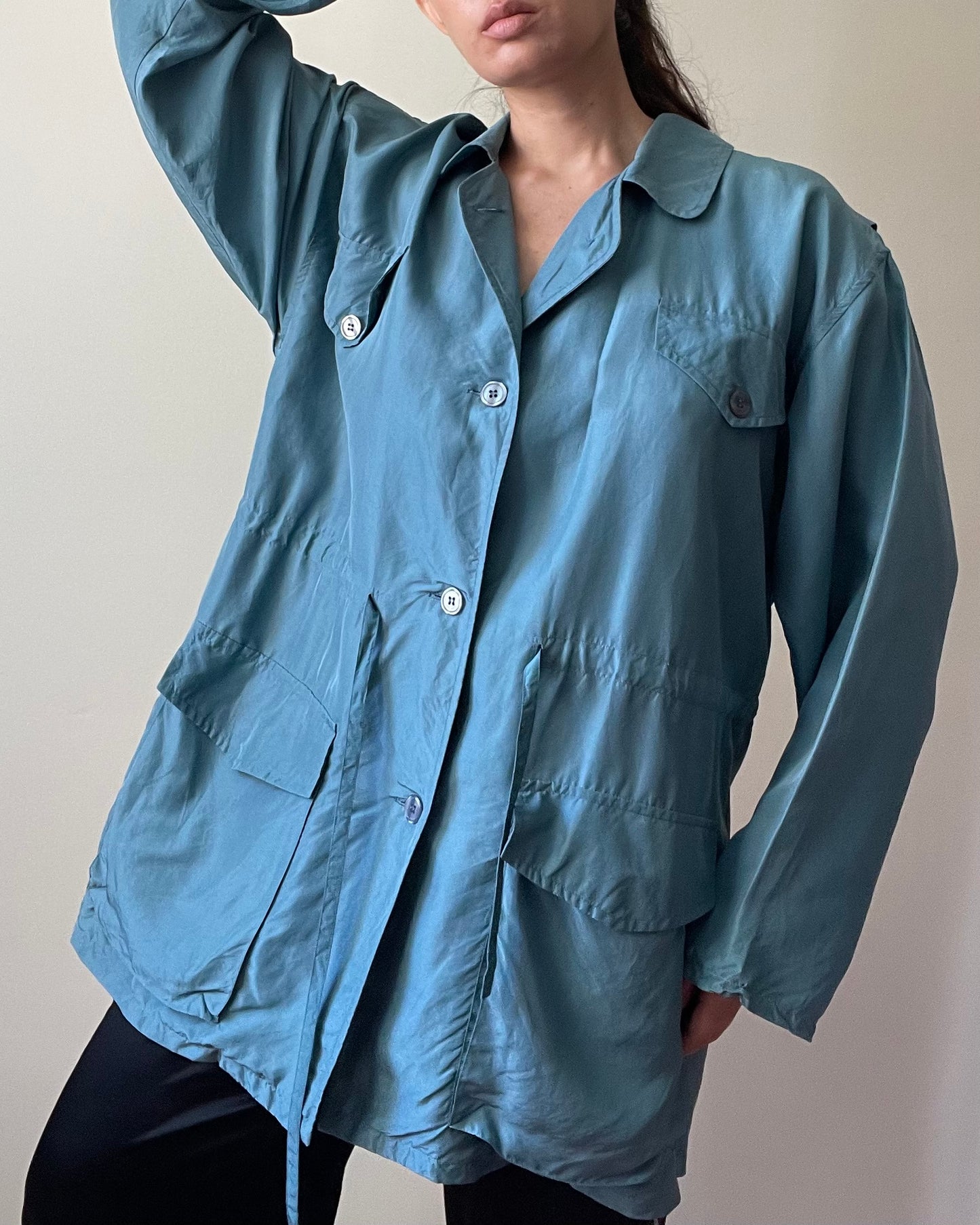 Vintage Fantastic Girl Blue Silk Windbreaker Jacket