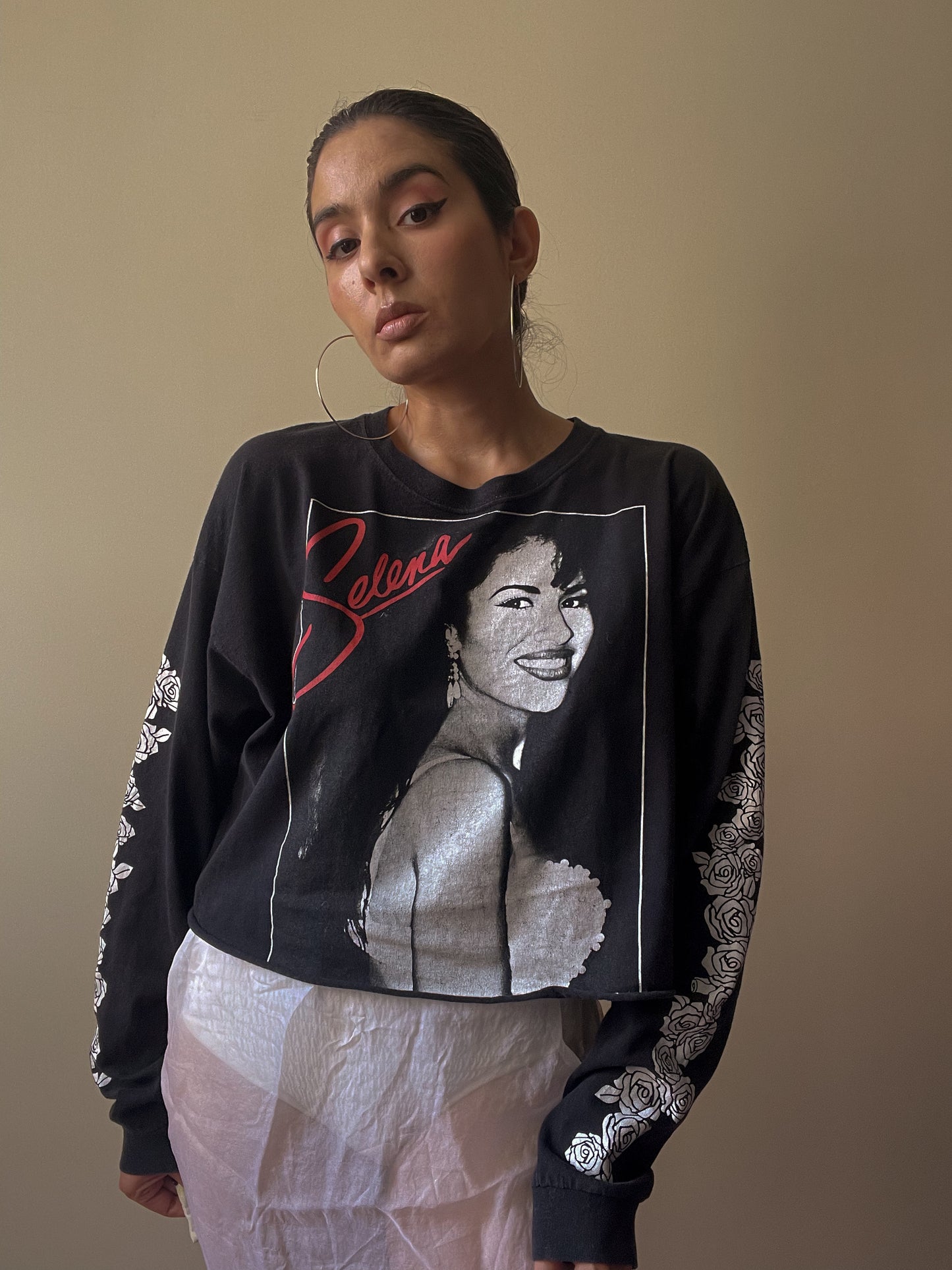 Preloved Selena Cropped Cotton Black Shirt