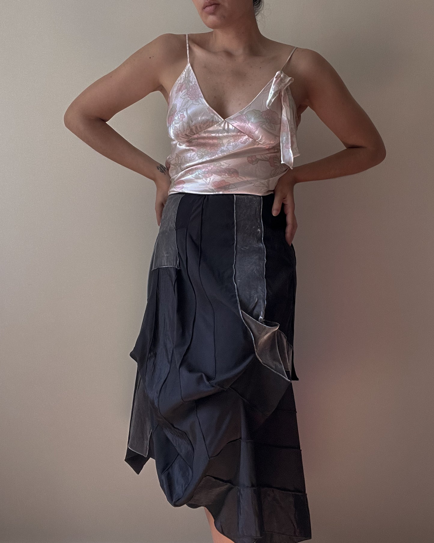 Vintage Designer Marithé + François Girbaud Black Wool Panel Skirt