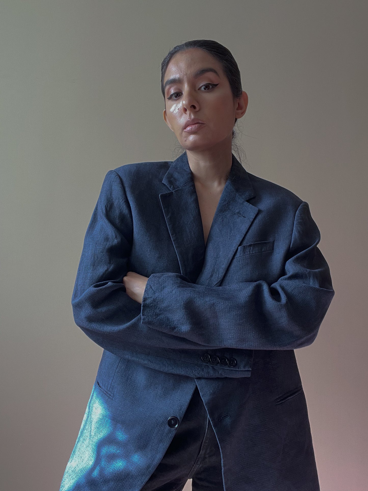 Vintage Oversized Navy Linen Blend Armani Blazer
