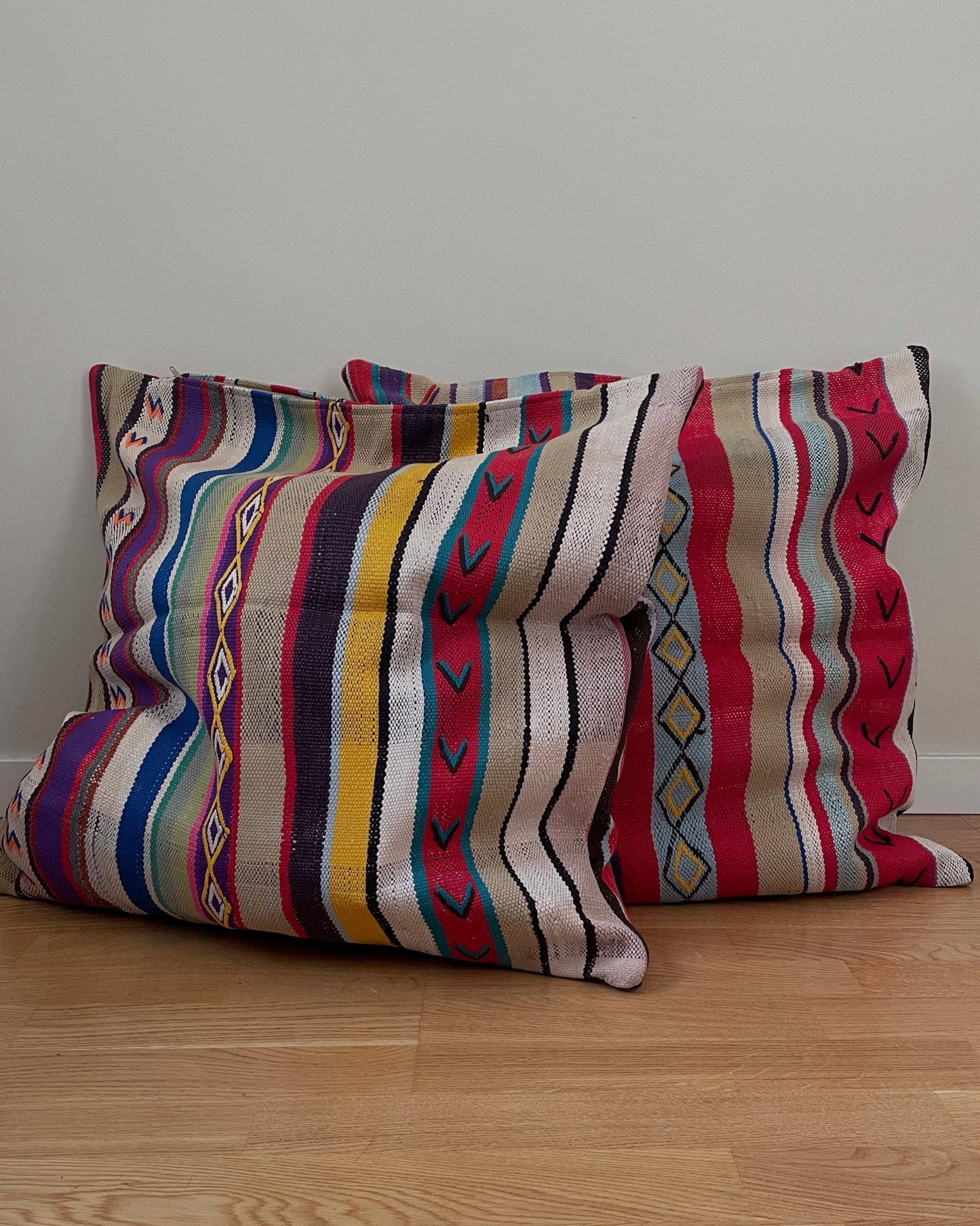 Vintage Handmade Oversized Cotton Striped Pillowcases Set
