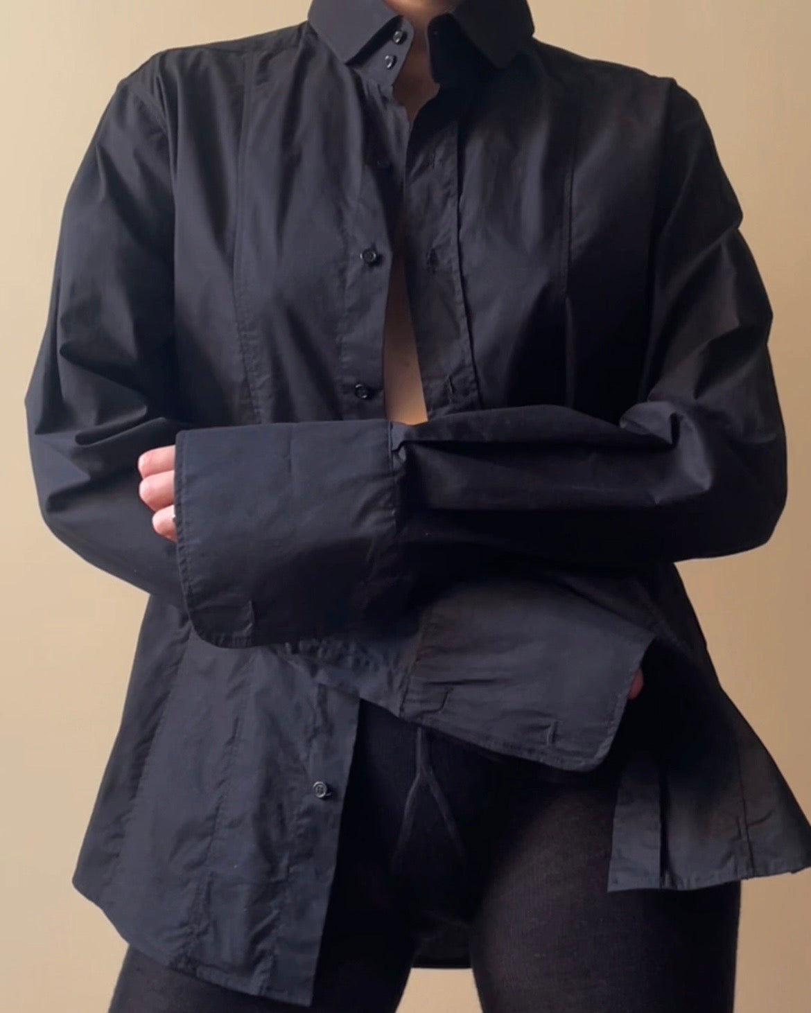 Vintage Black Cotton Cufflink Shirt