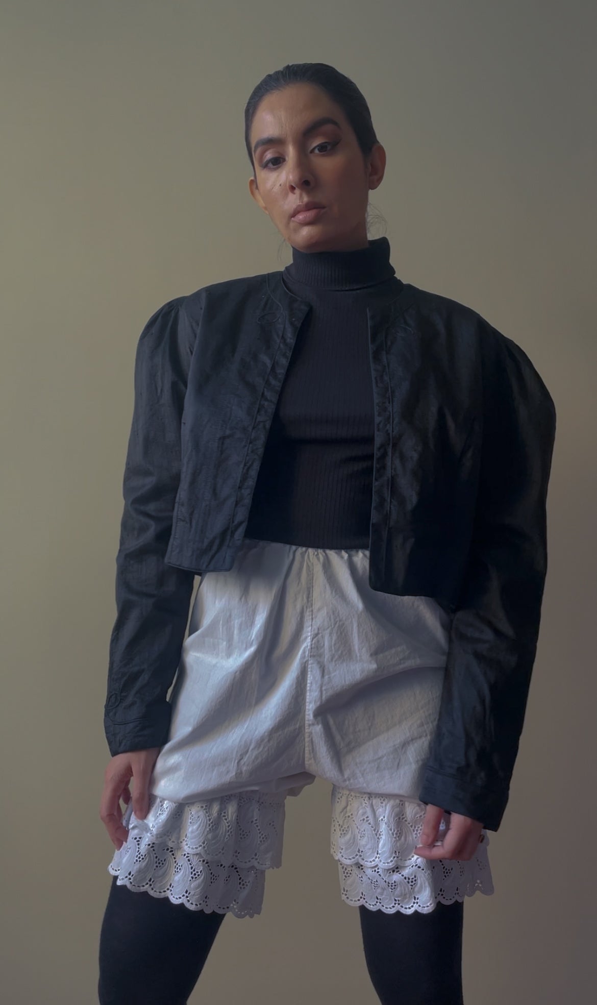 Vintage Silk Black Cropped Puff Sleeve Bolero Jacket